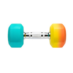 Obraz premium Colorful dumbbell with blue and orange ends on a isolated on a transparent background workout