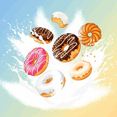 Donuts and Bundt Cake in Milk Splash