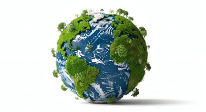 A detailed, realistic illustration of planet earth, with lush green landscapes and shimmering oceans. The image creates a sense of the earth's beauty.