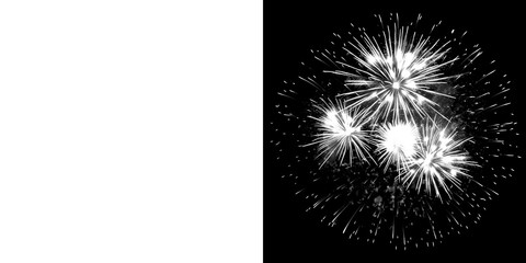 Fototapeta premium Bright white fireworks exploding in dark night sky, celebrating festive occasion, abstract display bursts