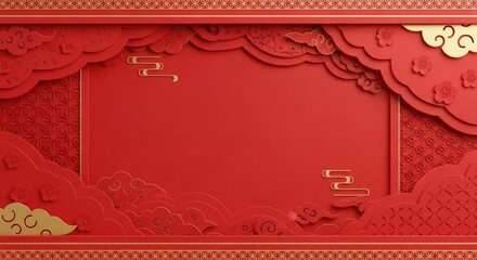 Obraz premium Chinese New Year background, red and gold paper textures, subtle festive patterns, clean design, copy space, best-seller stock style