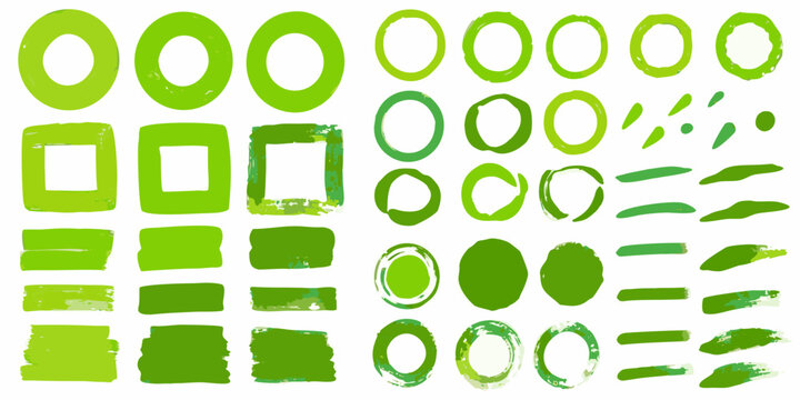 Abstract arrangement of varying green shapes and brushstroke textures