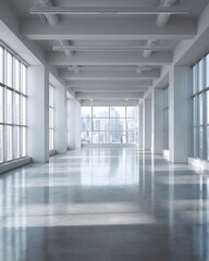 Fototapeta premium Empty office with high windows minimalist corporate style