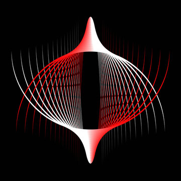 Symmetrical hyperboloid form with red-white gradient and curved lines