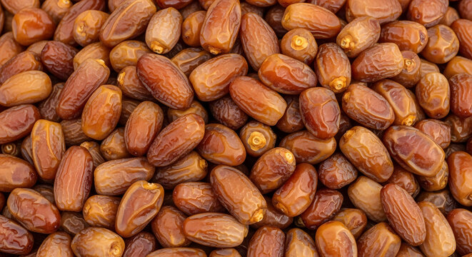 A bountiful display of sweet, amber-colored dried dates, perfect for healthy snacking