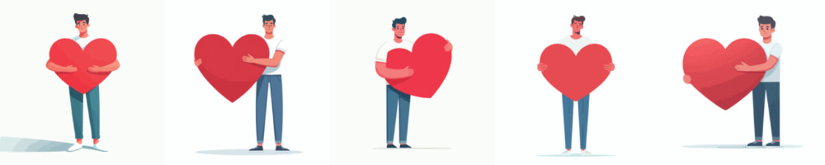 vector of a man hugging a heart symbol full of affection on valentine