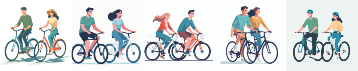 Obraz premium vector of couple cycling together on valentine's day