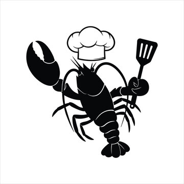 Lobster chef a black and white illustration of crustacean culinary expertise