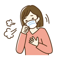 マスクをつけて咳をする女性のイラスト