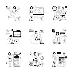 Well designed glyph style illustrations set of back to school and education