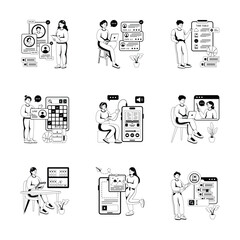 Creatively designed set of education and learning illustration in modern glyph style