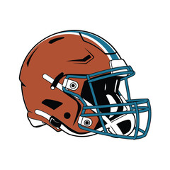 Fototapeta premium An illustration of a brown and blue american football helmet on white
