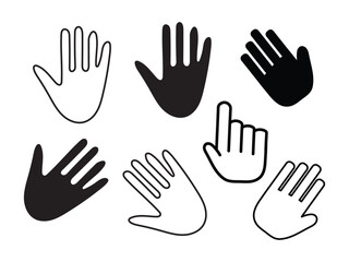 Obraz premium Hand Silhouettes And Open Palms In Various Positions For Gesture And Communication.