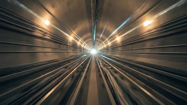 Abstract view of a futuristic tunnel with glowing lights and llic infrastructure.