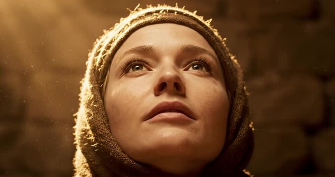 Cinematic Portrait Of Medieval Peasant Woman Praying