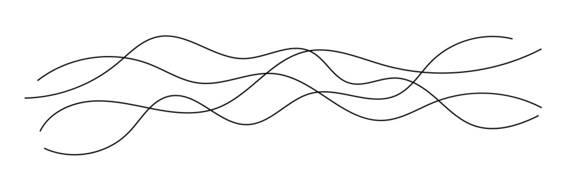 Wavy doodle lines divider, minimalist curved background, chaotic vector illustration