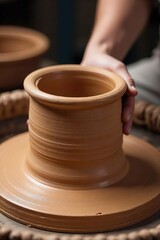 Close-up shot of textured clay on a potter's wheel, ready for shaping Earthy tones, natural light highlights the detail Perfect for craft, artisan, and pottery blogs , wheel throwing, craft, design