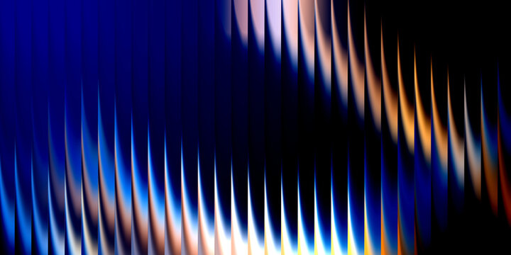 Abstract vibrant glass ripple distortion background with glass texture blue and gold gradient flowing waves and vertical lines for futuristic design, digital art and modern tech visual