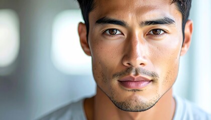 Obraz premium Closeup Portrait of a Confident Young Man in Natural Light Environment