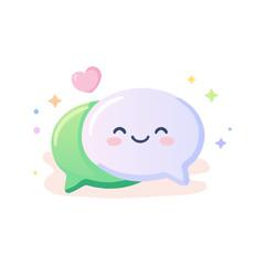 Chat Message Bubbles Cute Illustration With Smiling Faces And Heart. Cute Conversation Speech Bubble Icons Showing Love And Friendly Communication