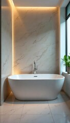 Relaxing bathtub scene in a stylish bathroom, featuring modern fixtures and soft lighting for a spa-like atmosphere Perfect for home decor inspiration , bathroom, shower