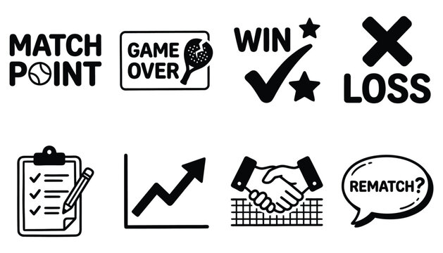 Padel Metric Icon Set Win, Loss, Match Point, Growth Chart Vector