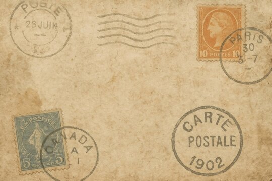 Vintage postcard with postal stamps background