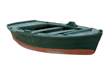 green wooden fishing boat isolated on white background