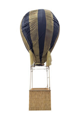Colorful hot air balloon with gold and black stripes isolated on a white background