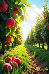 Sun-drenched peach orchard bursting with ripe, juicy fruit hanging heavy on the branches A picturesque summer scene of abundant harvest ready for picking , organic, full, harvest