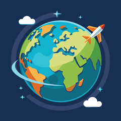 Airplane Flying Around the World Illustration
