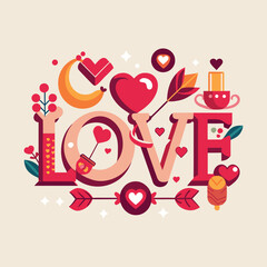 Love Typography Illustration with Romantic Elements