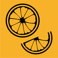 illustration of slice orange black outline, half and quarter.