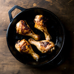 Top view of grilled chicken meat in a pan
