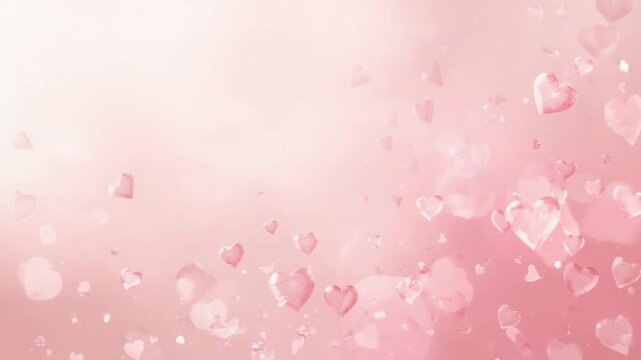 Drifting pink hearts and sparkles on start, moving inward and settling on cream-pink gradient