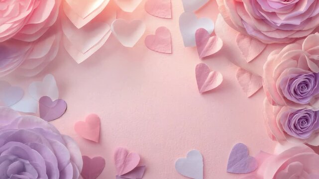 Shifting top light lighting flatlay on pink backdrop showing lavender flower roses hearts for decor