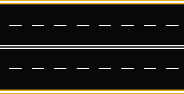 Empty highway asphalt road texture, Ariel View Road, Empty highway black asphalt road with dividing lines, Top view, Vector Illustration, clear dividing lane lines on a smooth dark road surface