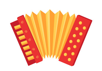 Accordion icon, traditional folk Musical instrument. Russian folk music. Vector cartoon illustration on a white background.