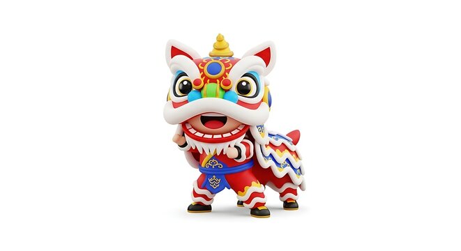 chinese new year dragon. 3D chinese lion dance character isolated on white background.