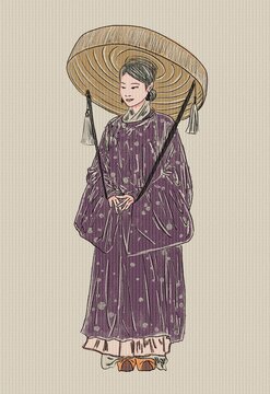 Illustration painting colorful Ao Dai Vietnamy