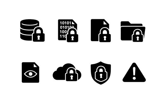 Data Privacy. Filled icon set of Data Privacy: data lock, encrypted data, secure document, private folder,