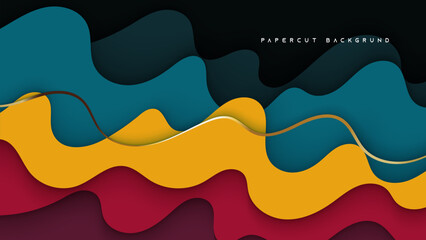 Abstract colorful papercut pattern background with flowing yellow lines and vibrant gradient design