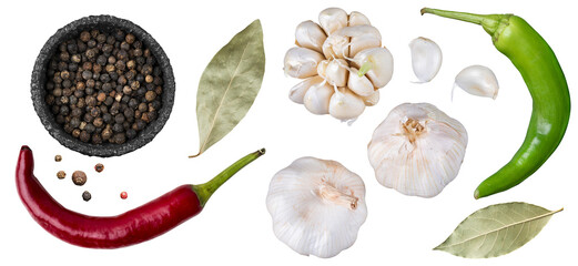 Set of spices, isolated on transparent background