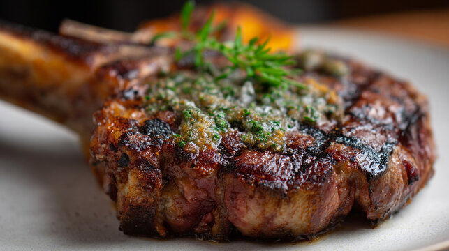 Cte de Boeuf large bone-in ribeye steak grilled.