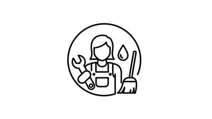 Female Mechanic Holding Tools Line Art.