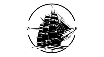 Sailing ship with compass illustration © Îkhlas Art Zøne