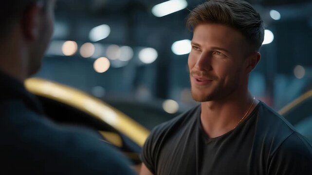 An automotive upgrade scene shows experts installing a tuning box, the chip device connected securely to the car engine for controlled performance gains. cinematic color correction, natural uneven