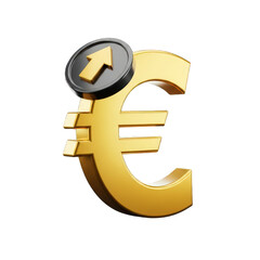 Fototapeta premium 3d golden euro currency symbol with upward arrow coin icon isolated on transparent background