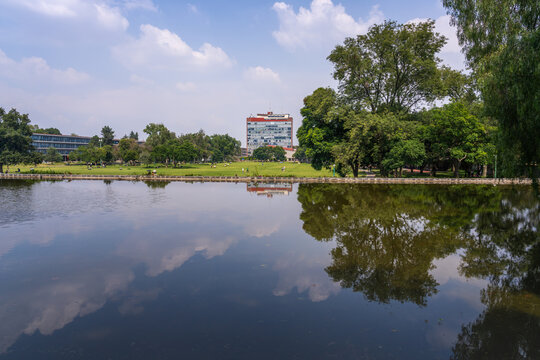 National Autonomous University of Mexico main campus view with pond - UNAM - Mexico City, Mexico