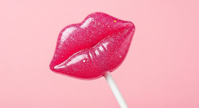 Delightful pink lollipop shaped like lips